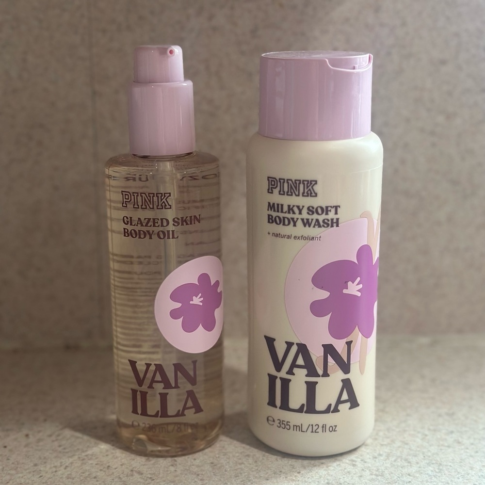Pink Body Oil and Body Wash Set
